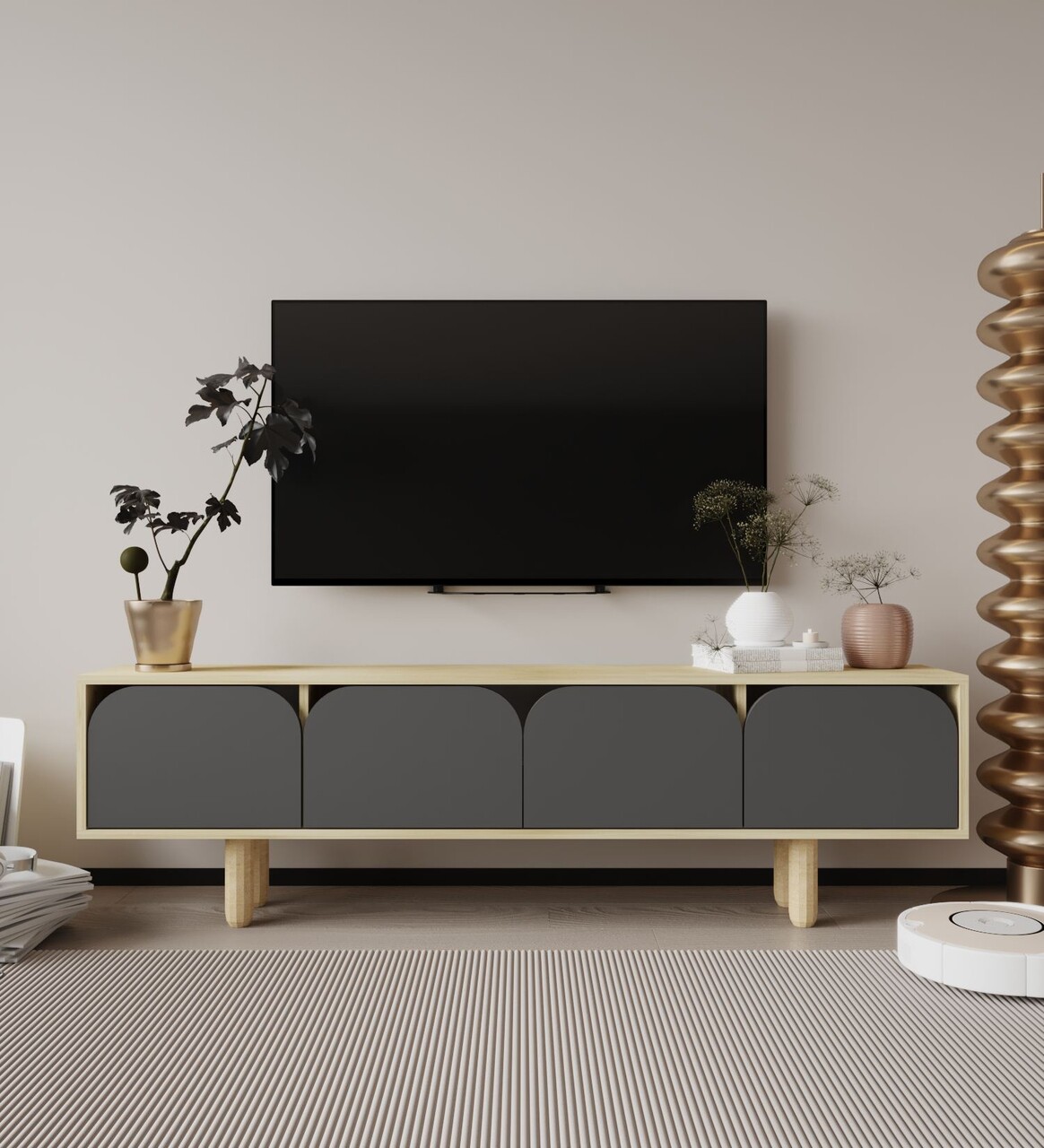 Comoda TV, Hanah Home, Lazio, 180x48x29.8 cm, PAL, Stejar safir / Antracit - imagine 6